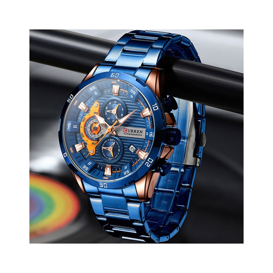 Reloj Curren 8409 Dorado con Fondo Azul Original Bluxus